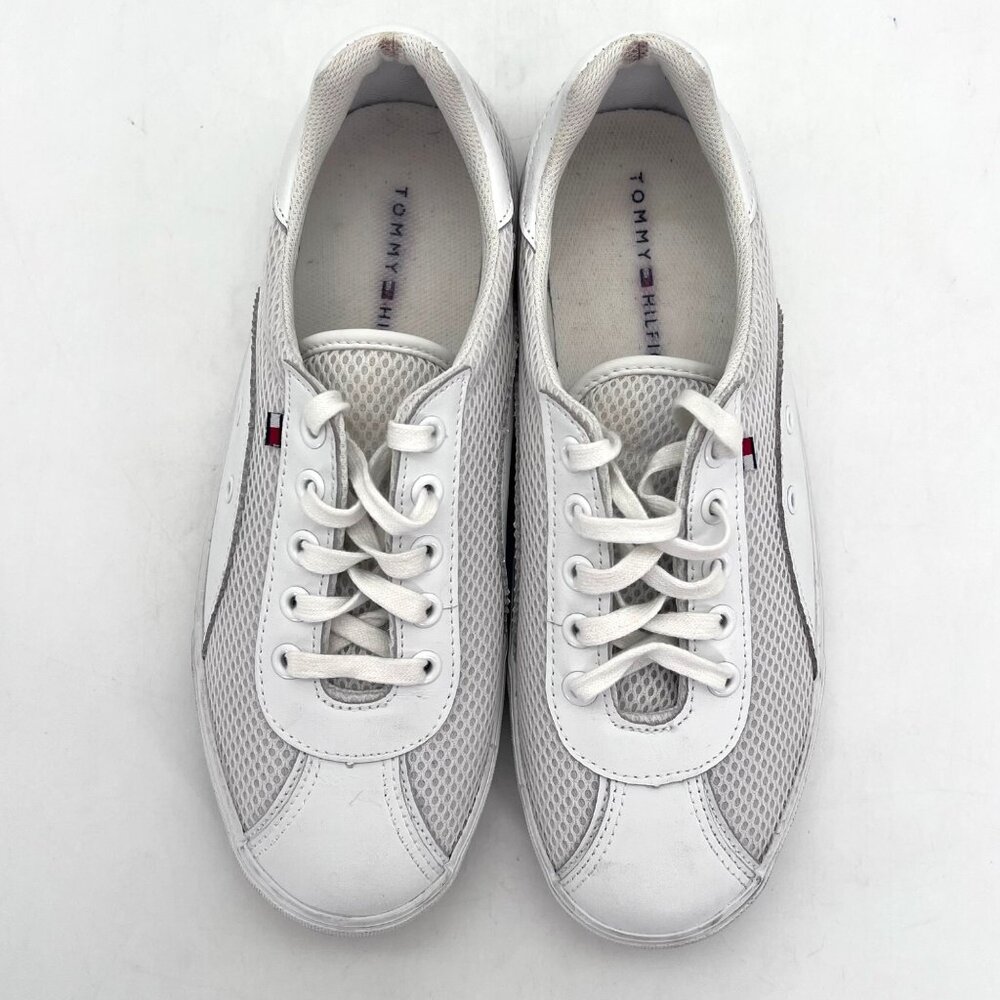 Tommy Hilfiger White Mesh & Leather Lace-Up Sneakers Womens Shoes Size 8M - Picture 3 of 14